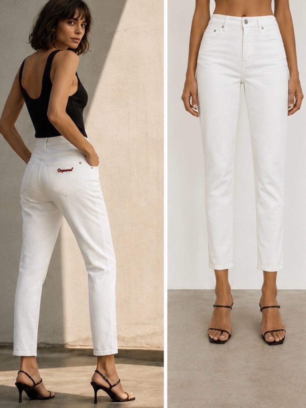 DSQUARED2 White Denim High Waist Cropped Twiggy Jean Red Logo Made in Italy NWT